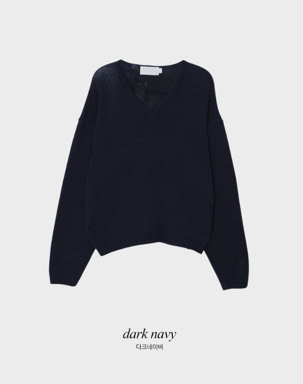 Again Basic Cotton Loose Fit V-neck Knit (5color)