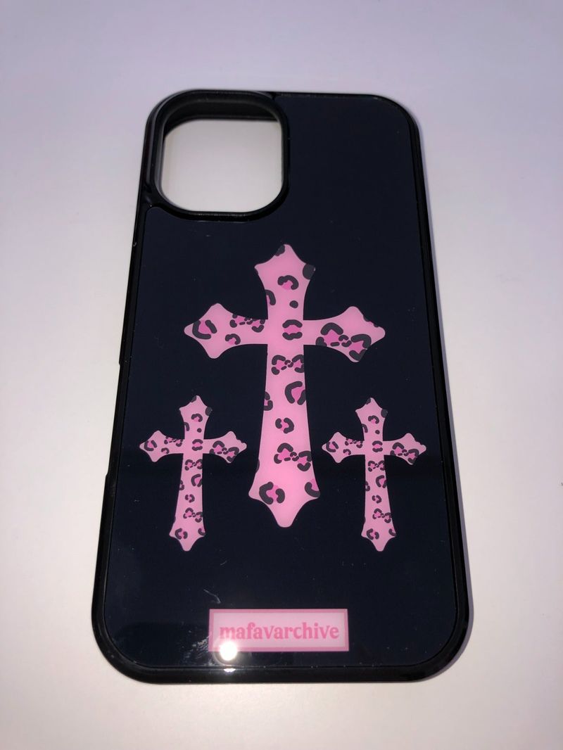 MAFAVARCHIVE(マイフェイブアーカイブ)の「pink leopard cross glass case(Smartphone Accessories)」