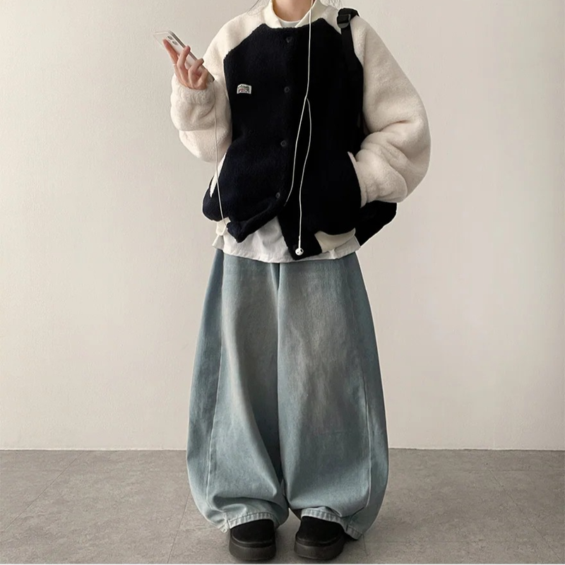 Romine side pin tuck brushed denim wide pants