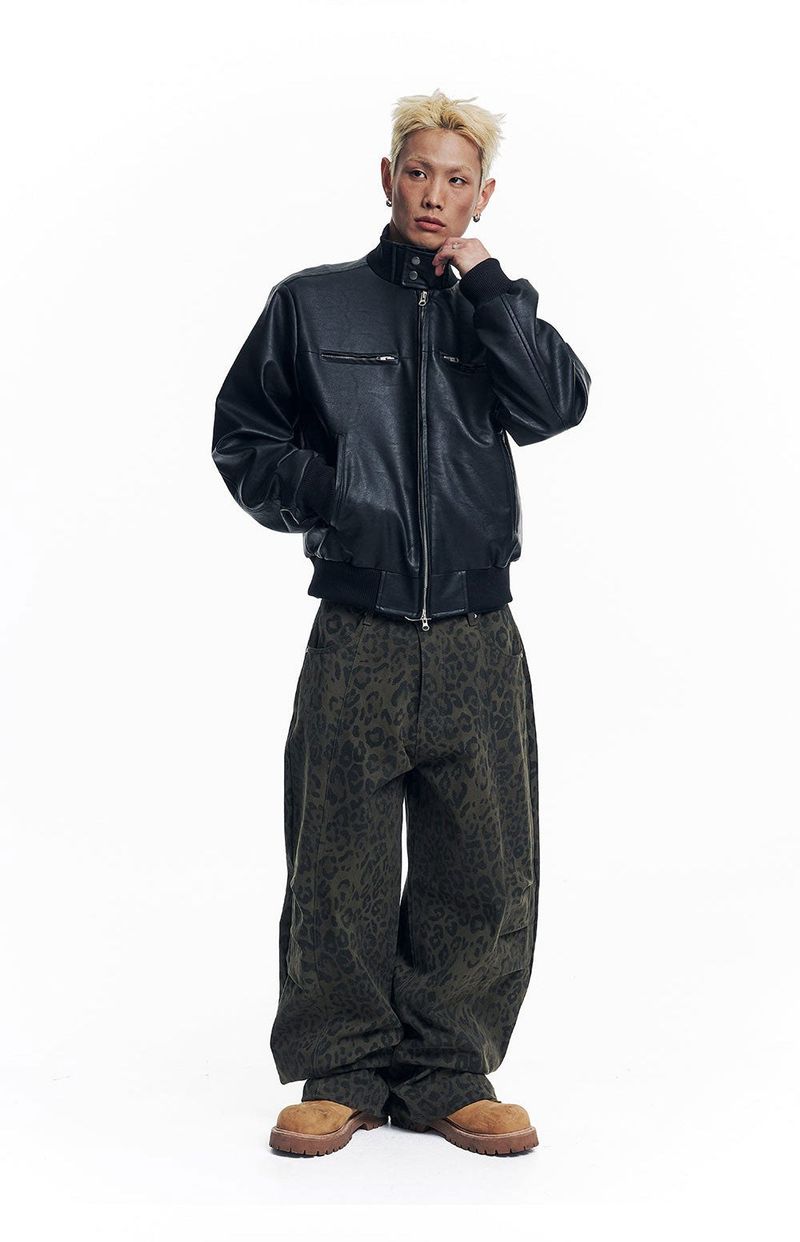 Curved Leopard Pants - Khaki