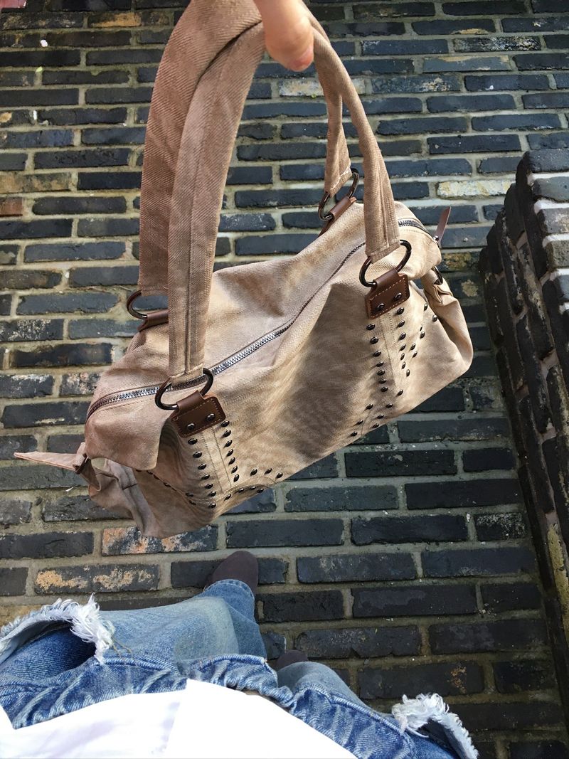 Vintage Denim Stud Big Shoulder Bag