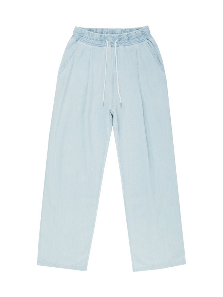 W1015 ONE TUCK LINEN BANDING PANTS_LIGHT BLUE