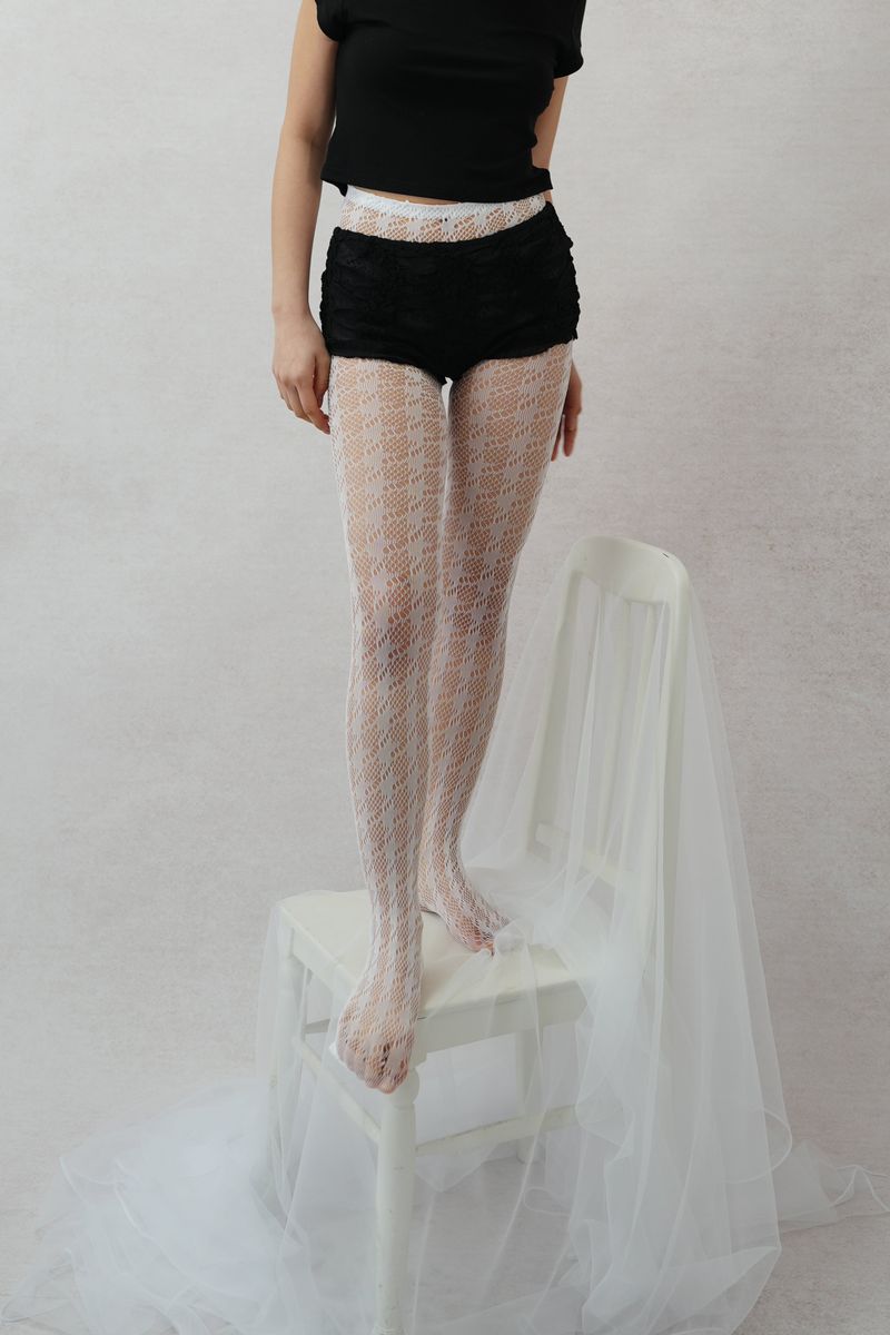 houndstooth check mesh tights (white)