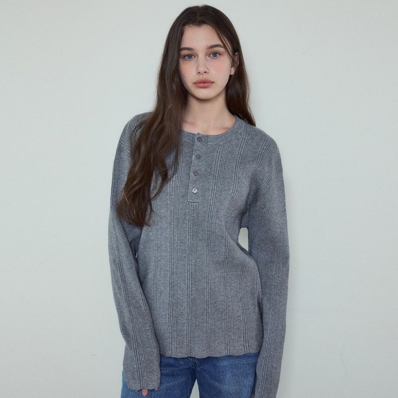 Always Ribbed HenleyNeck Washable Knit_5Color