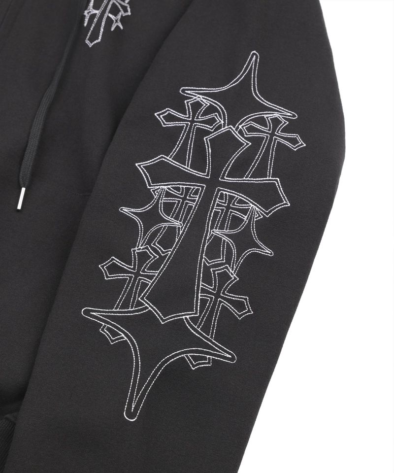Needle Work Hoodie Zip-Up - Black