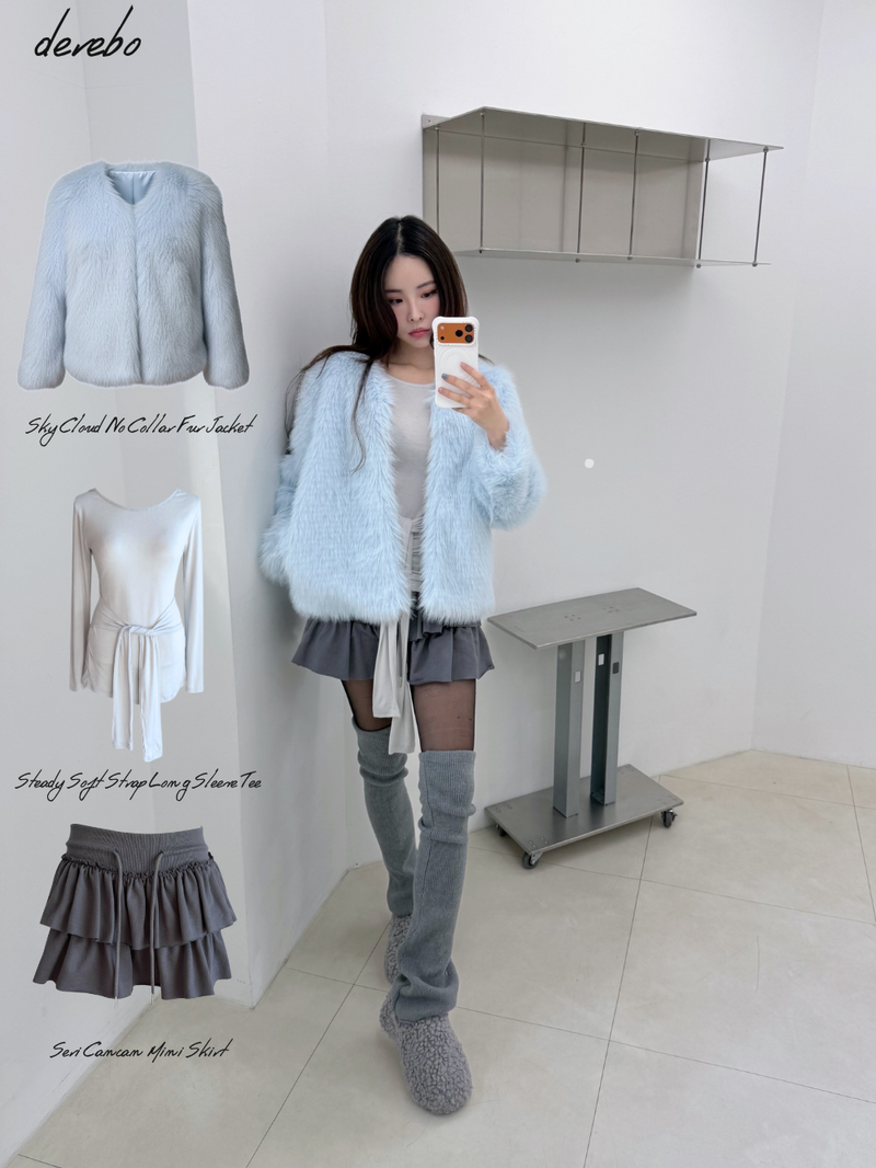 Sky Cloud No Collar Fur Jacket