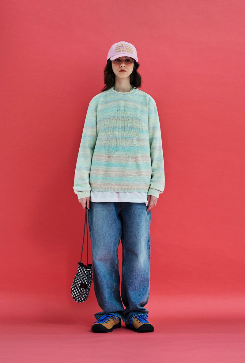 FLOWER GRADATION STRIPE KNIT / LIGHT GREEN