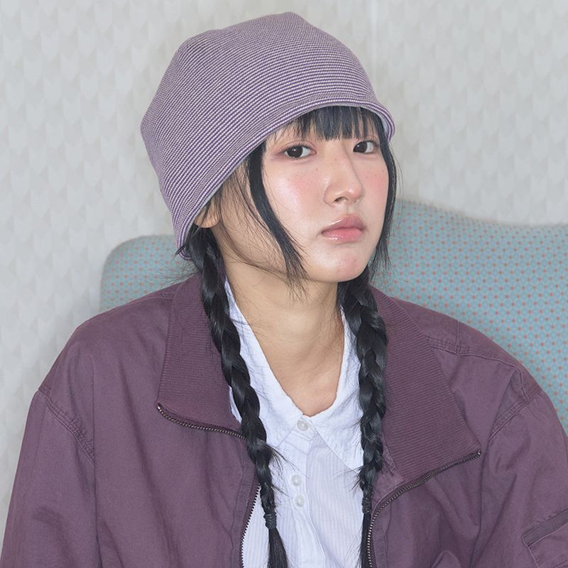  コージーストライプリバーシブルビーニー パープル