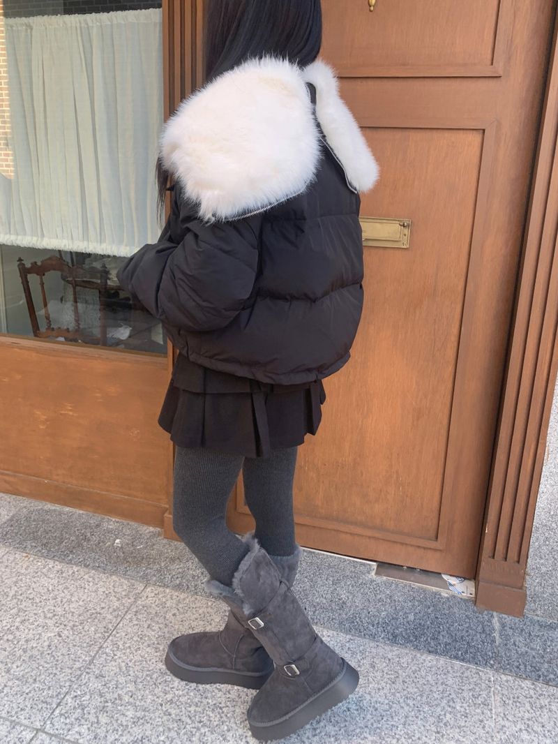 Ice Bloom Fur-Collar Duck Down Short Puffer