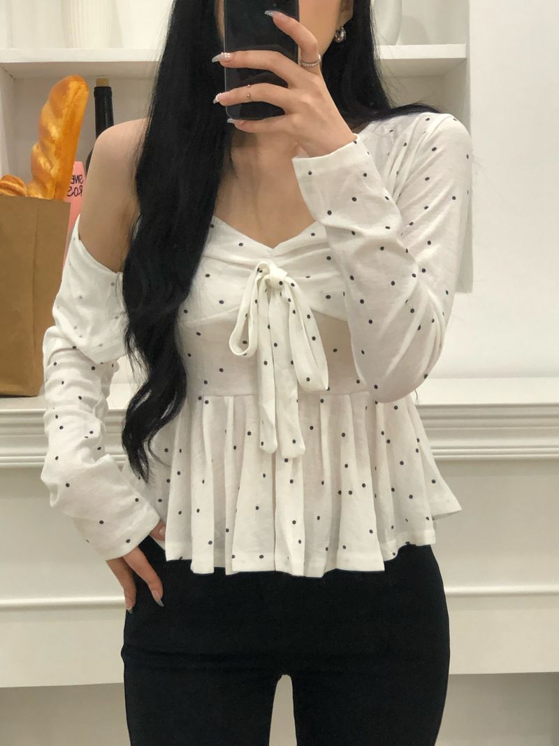 Dot Ribbon Top & Cardigan