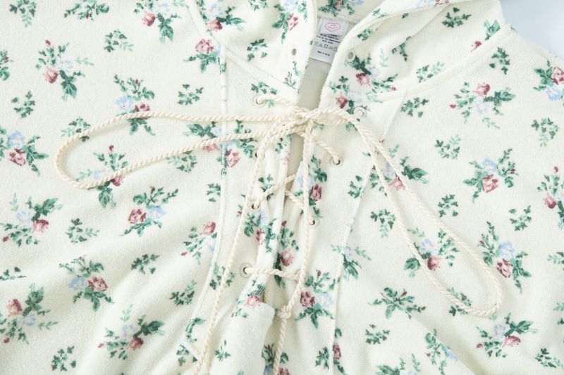 floral terry anorak cream