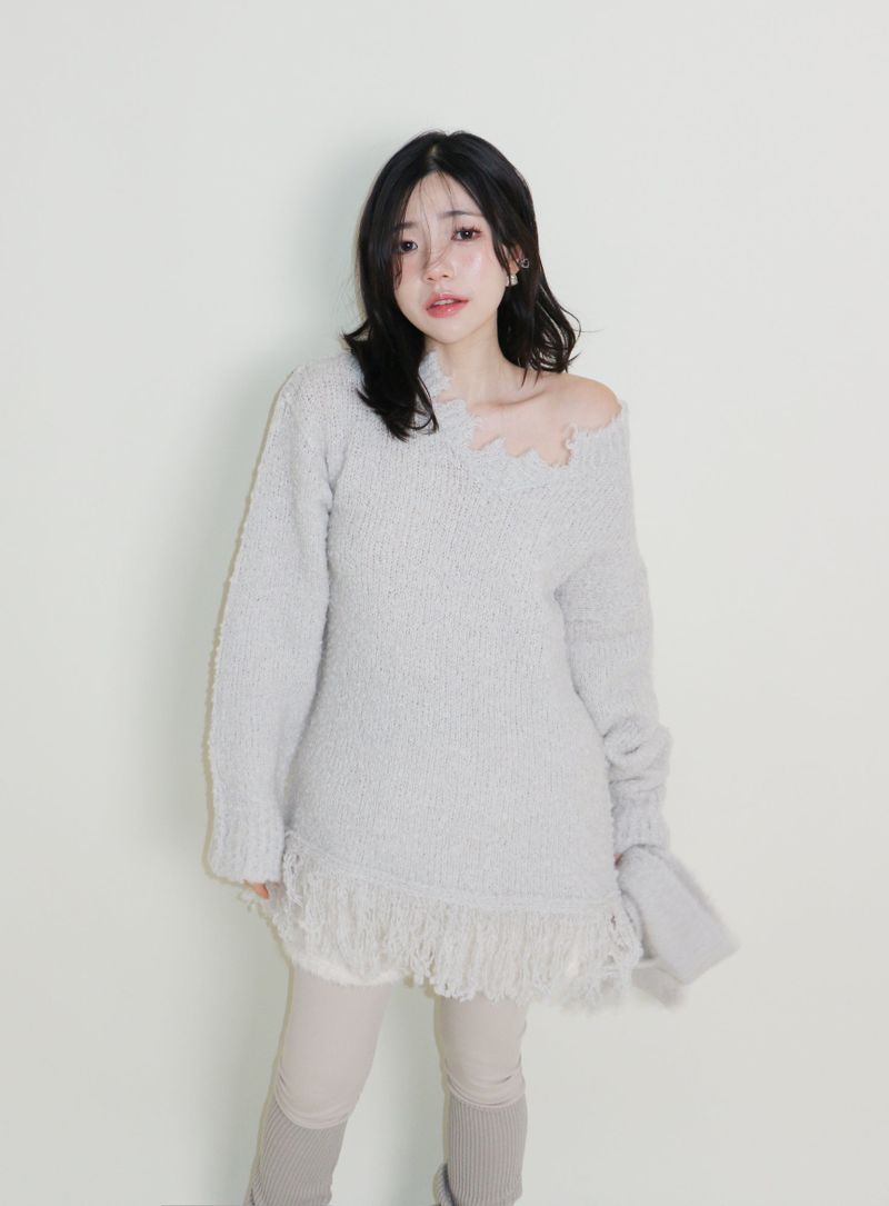 Puddle Demoor Tester Damage Long-Sleeved Knitwear Dress (Muffler Set)
