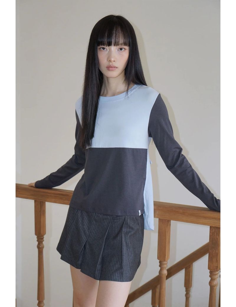 BACK RIBBON T-SHIRT(CHARCOAL BLUE)