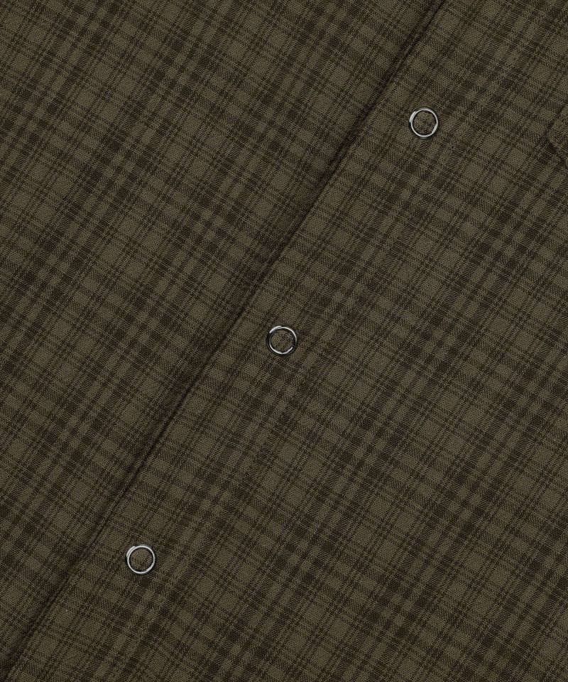 Texture Crop Roll-Up Check Short Sleeve Shirt - Brown