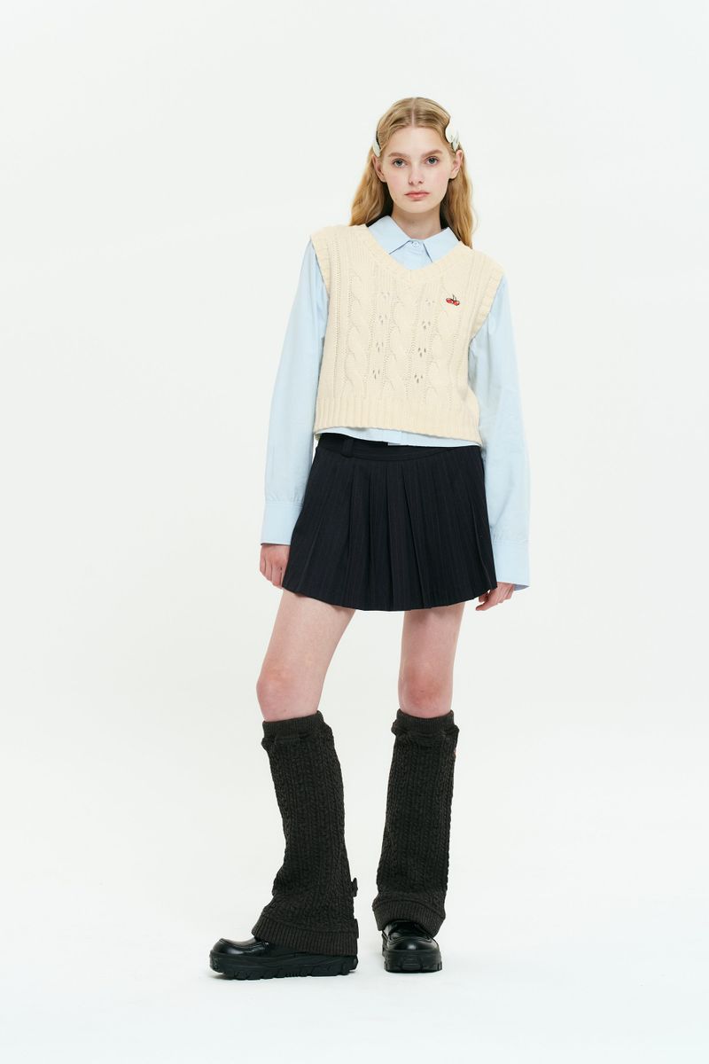 CHERRY PLEATS MINI SKIRT[NAVY]