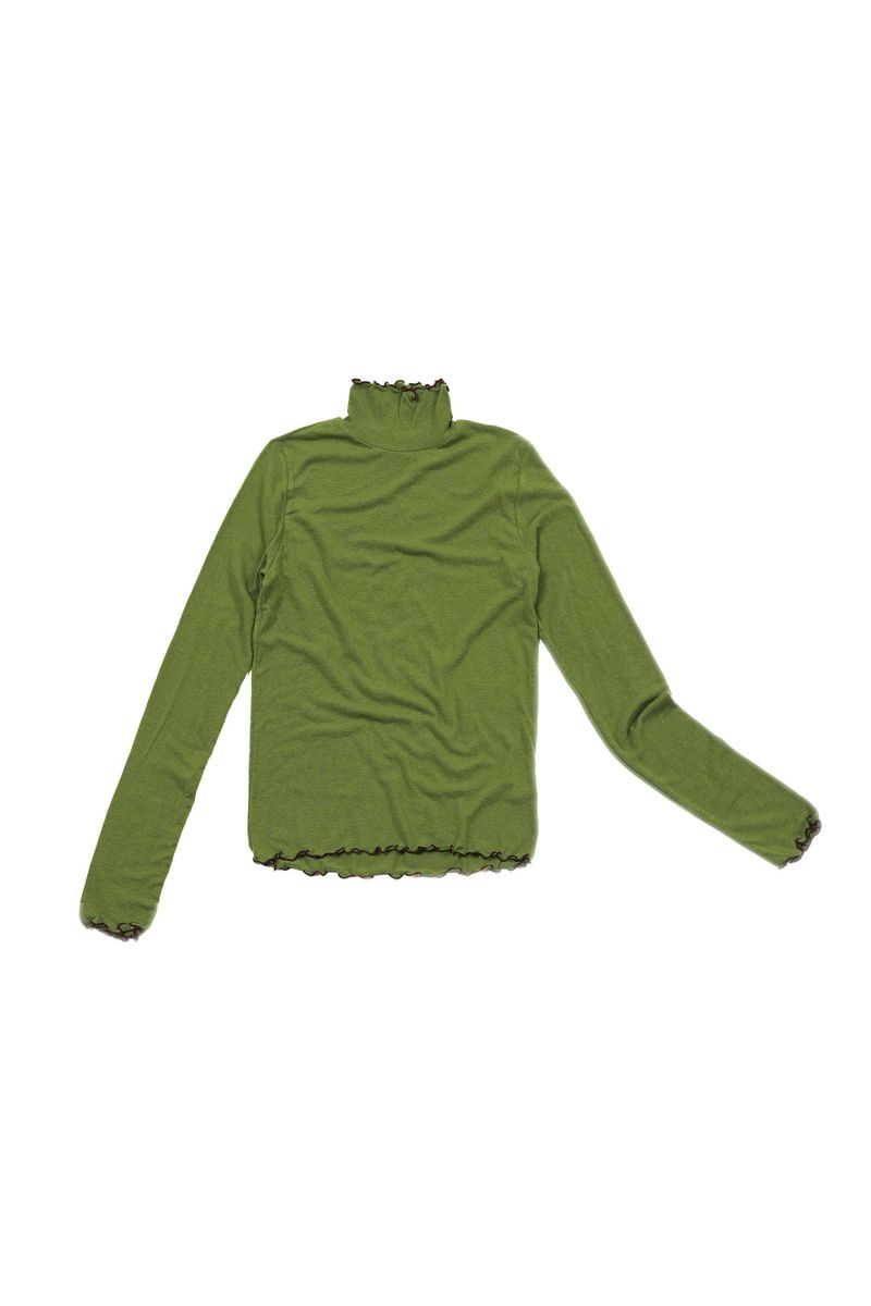POPPALS（ポップパルズ）の「Frill Basic Turtleneck [Olive]（Tops）」