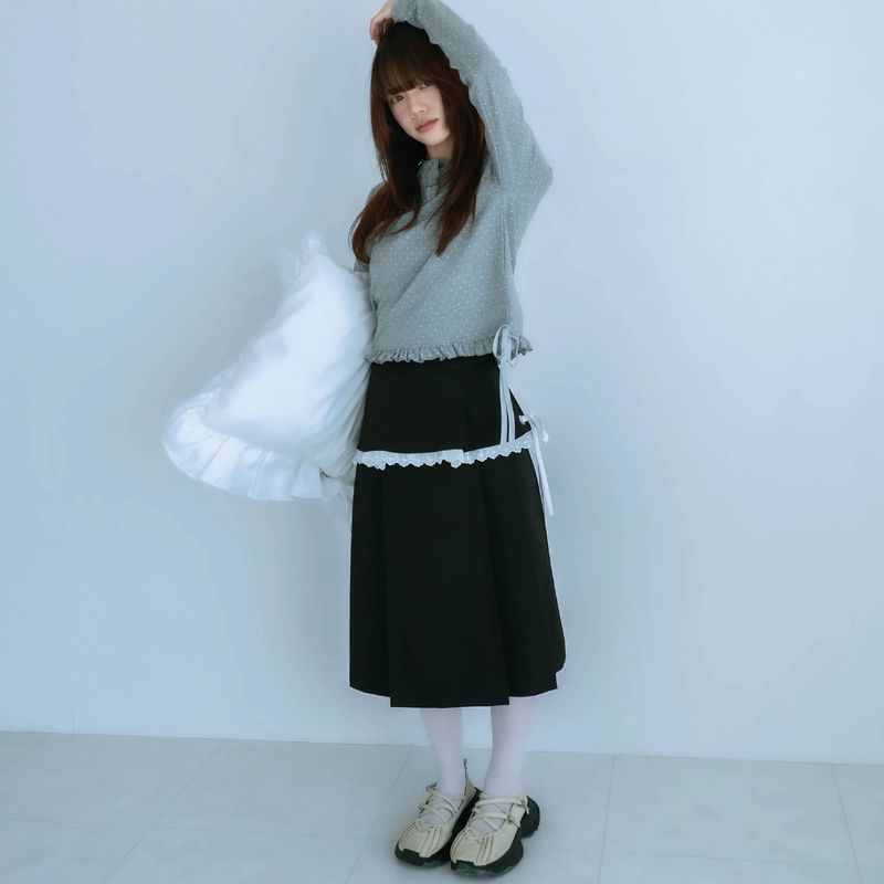 ribbon pleated skirt (black)
