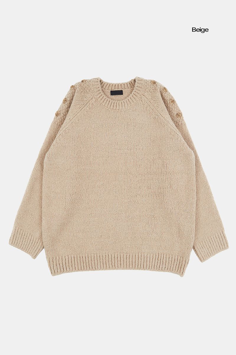 Raglan button open shoulder over-knit