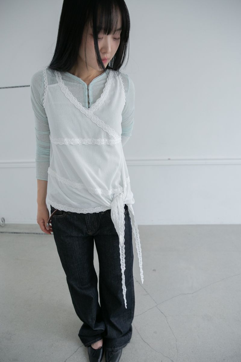 lace shoulder unbal sleeveless top