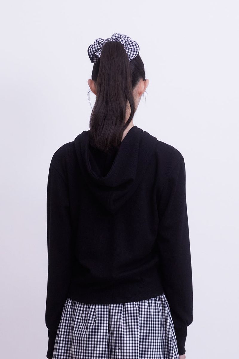 Classic Cut-out Crop Hood Top (BLACK)