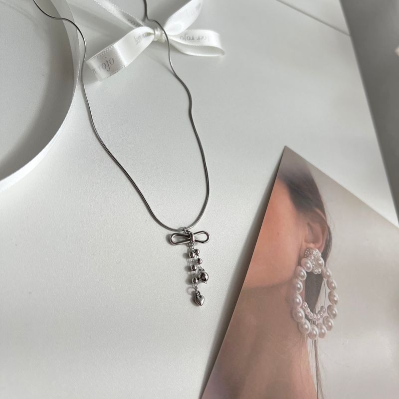 au Hip Ballet Core Stainless Steel Titanium Ribbon Ball Chain Snake Strap Heart Chain Necklace