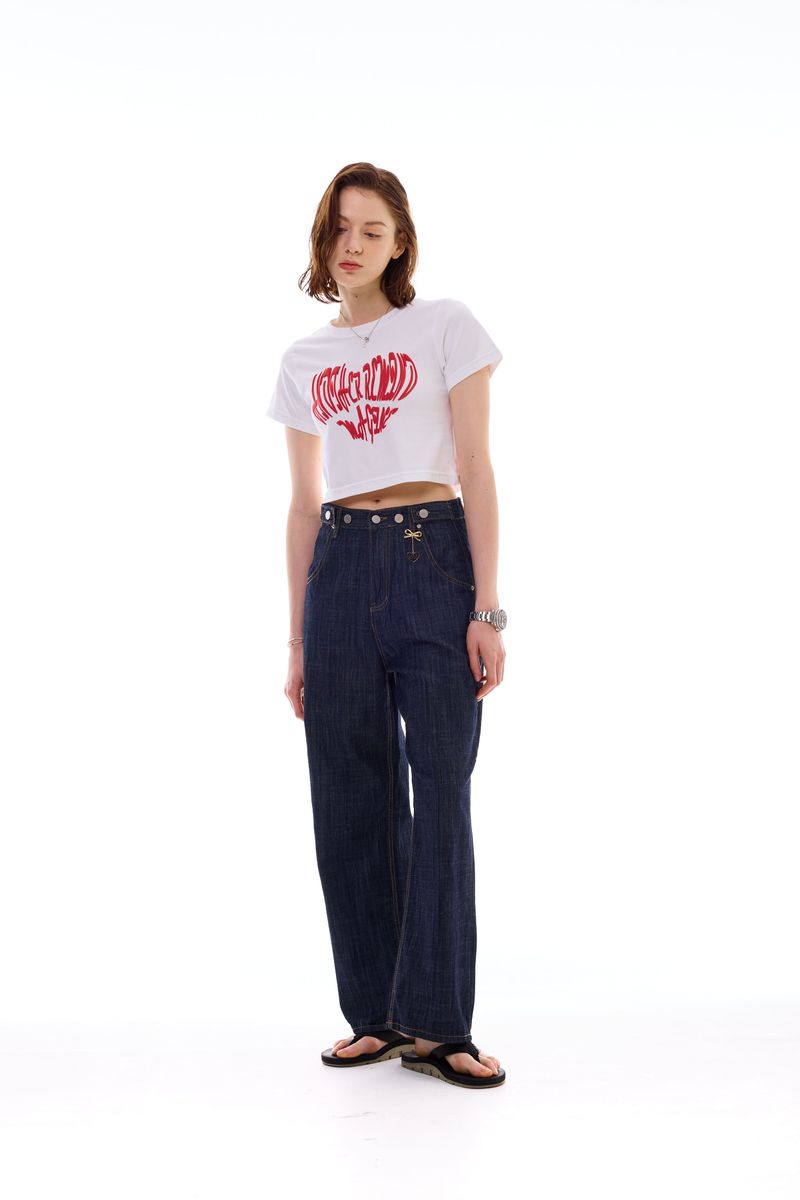 HEART SLOGAN CROP T-SHIRT / RED