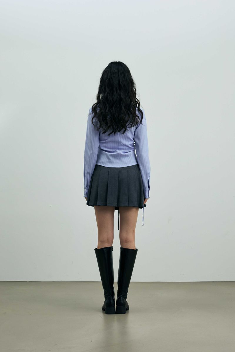 EVE STRIPE WRAP SHIRT / SKY BLUE