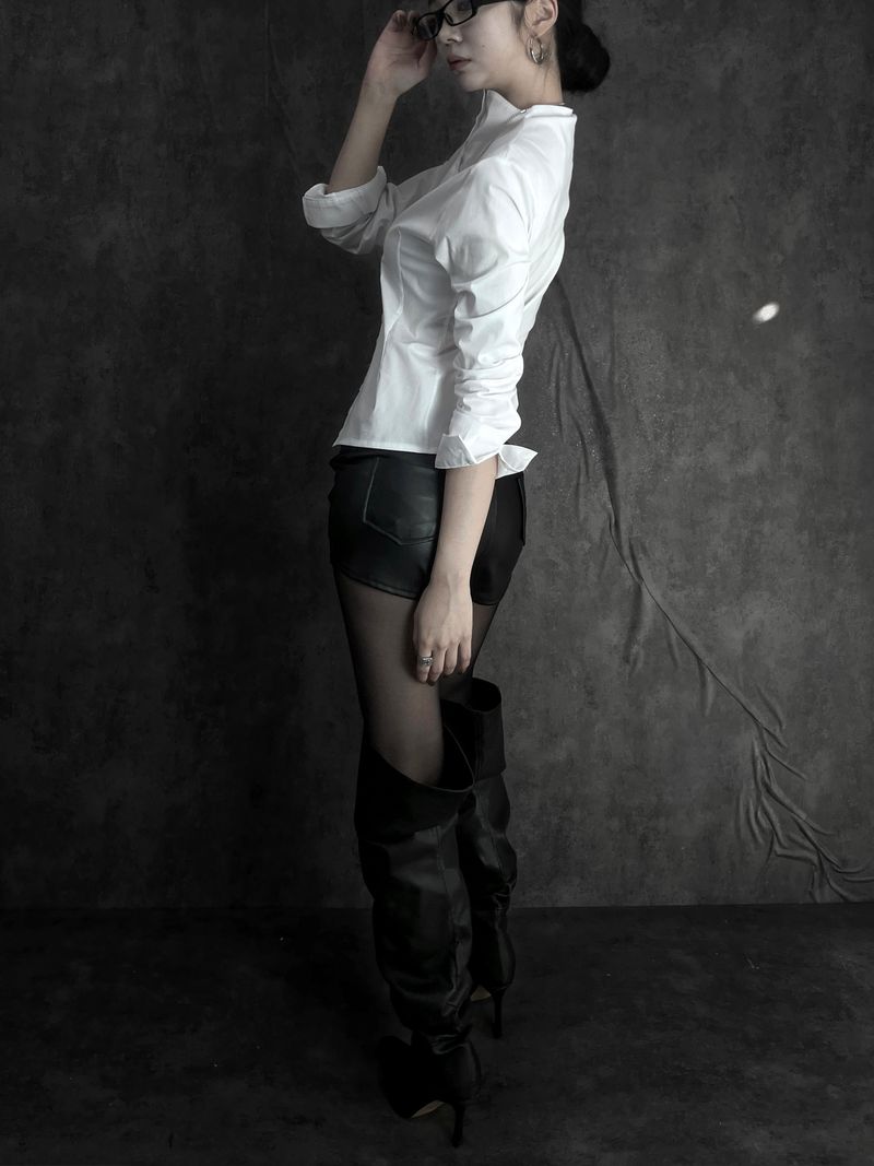 slim semi high-neck button shirt (2color)