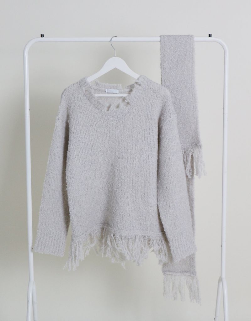 Puddle Demoor Tester Damage Long-Sleeved Knitwear Dress (Muffler Set)