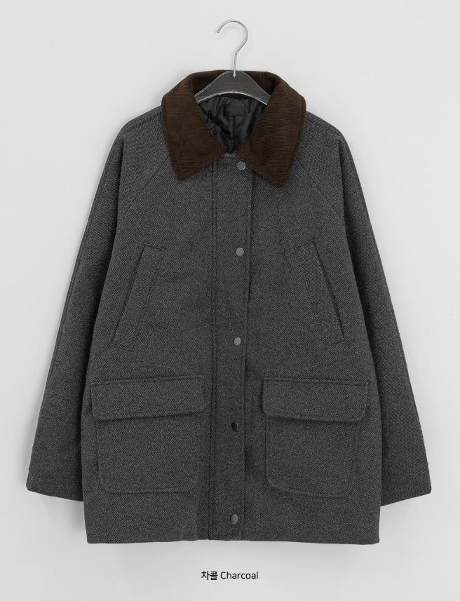Endet Corduroy Collar Quilted Half Coat