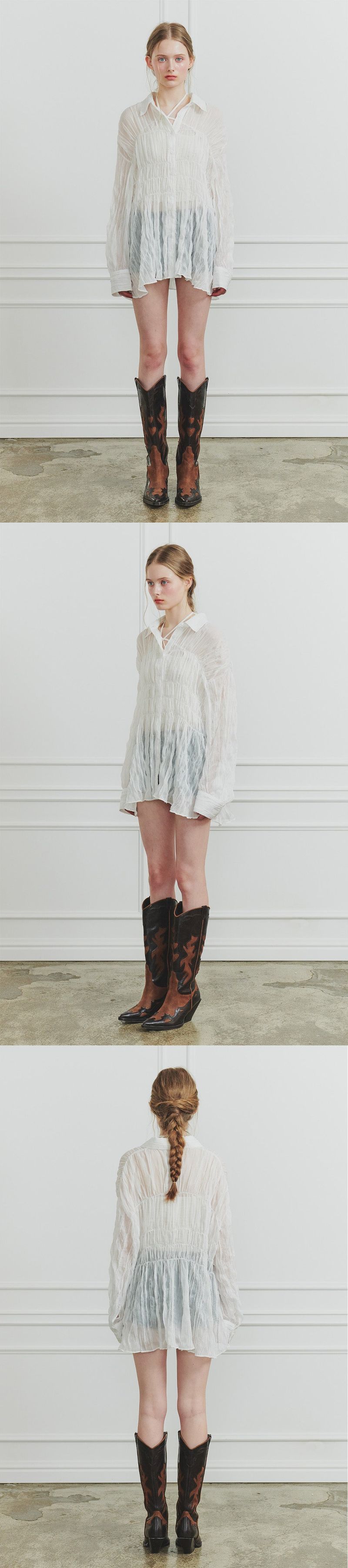 MEMORY SHIRRING SHIRT white