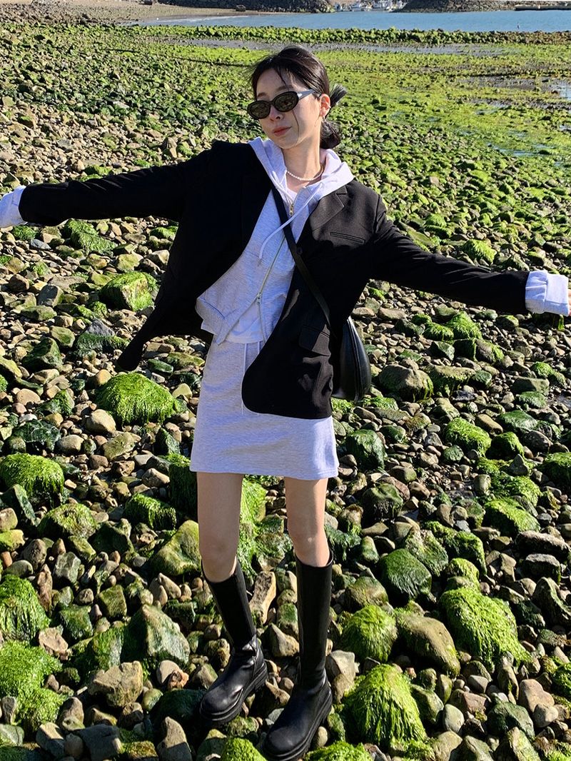 [MADE] Stern hip crop two-way hood zip-up -basic