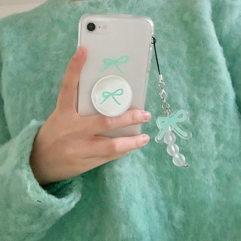 [セット] プレゼントシリーズ：ミントリボンフォンケース + スマホグリップ