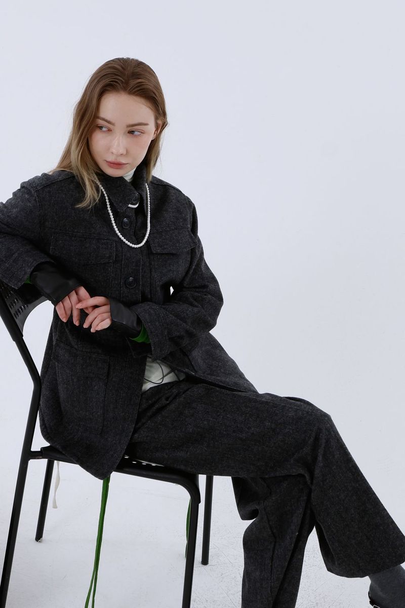 HERRINGBONE HALF COAT_BLACK