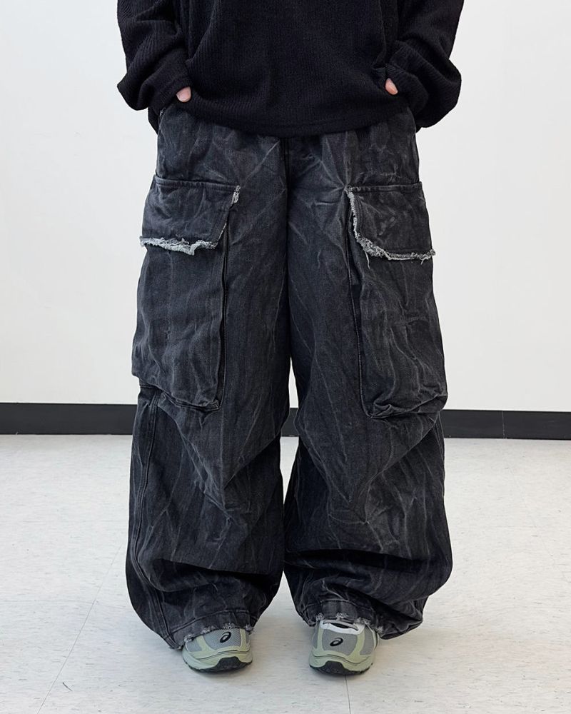 Fringe Balloon Cargo Denim Pants