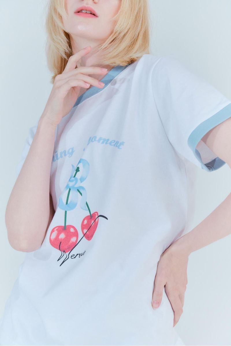 Cherry ringer t-shirt_white/pale blue