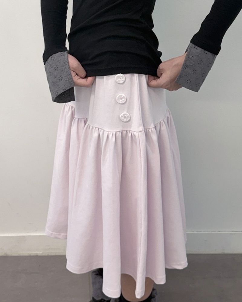 Lace Button Shirring Skirt (pink)