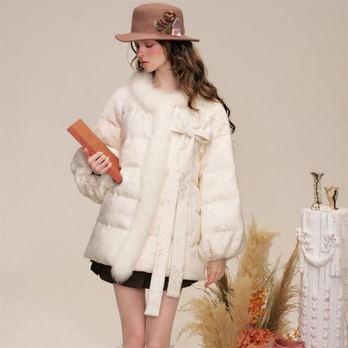 Ribbon Fur Trimming Duck Down Jacket