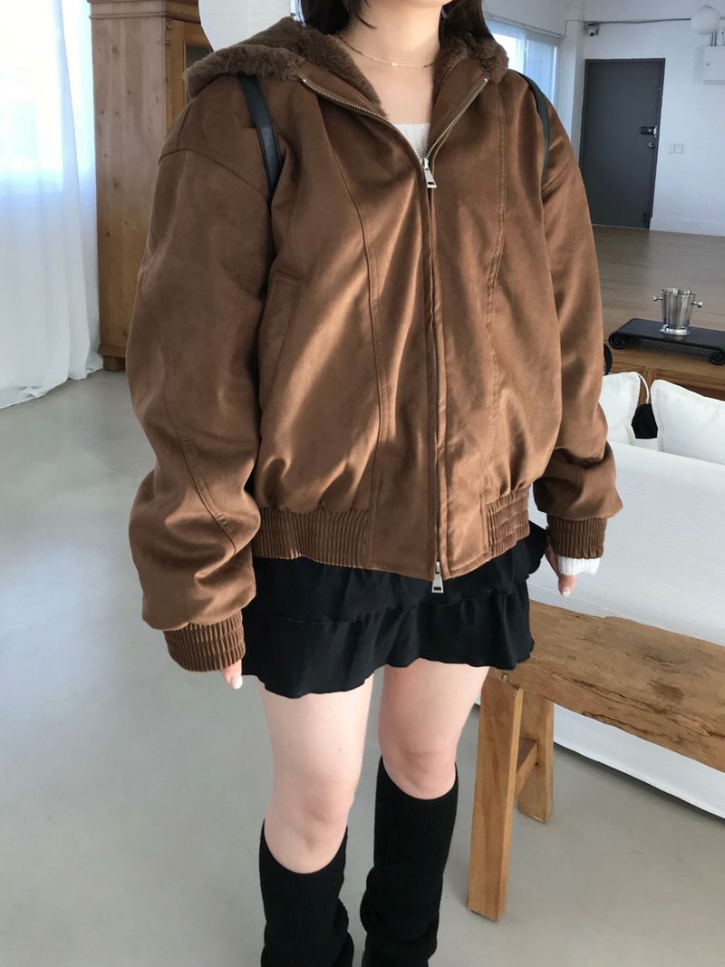 Suede fur hooded jumper (2 colors)