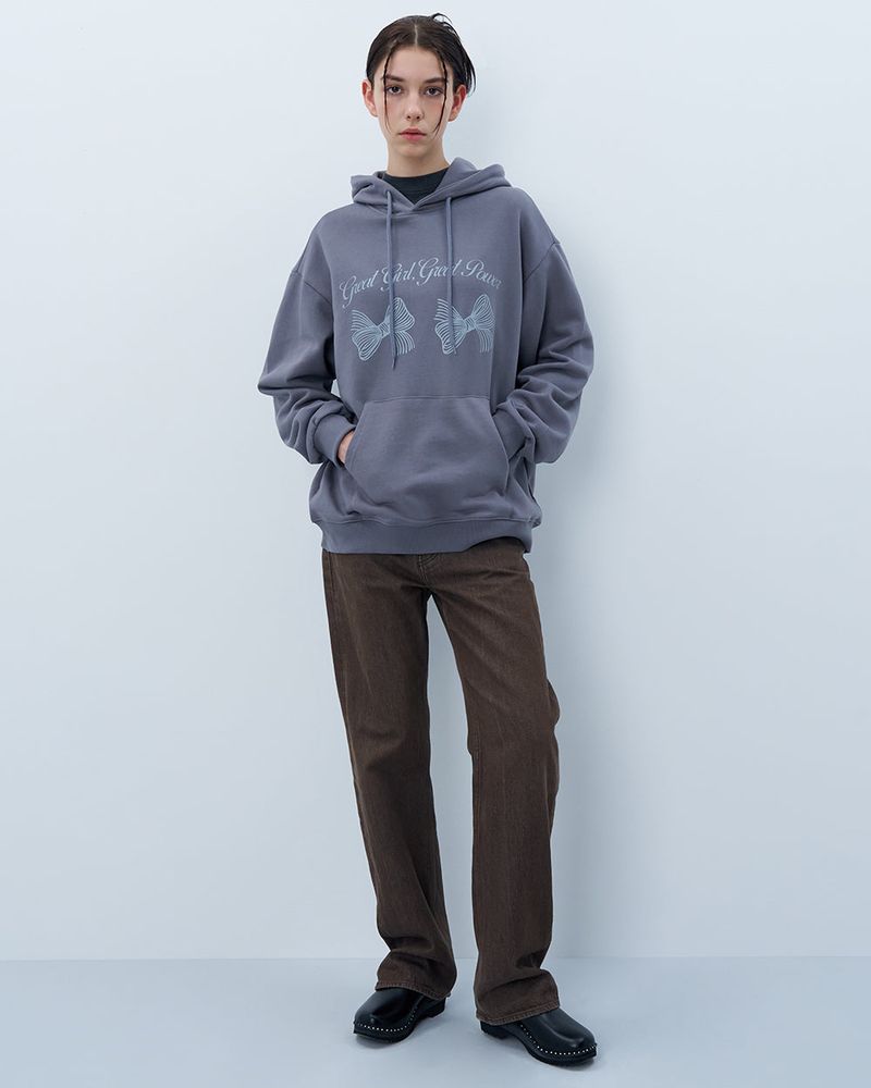 TWIN RIBBON HOODIE-GRAY