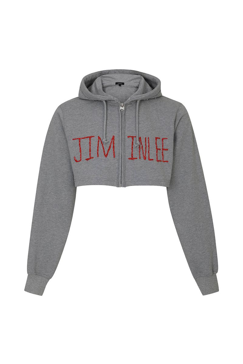 [MADE] CROP JERSEY ZIP-UP GREY