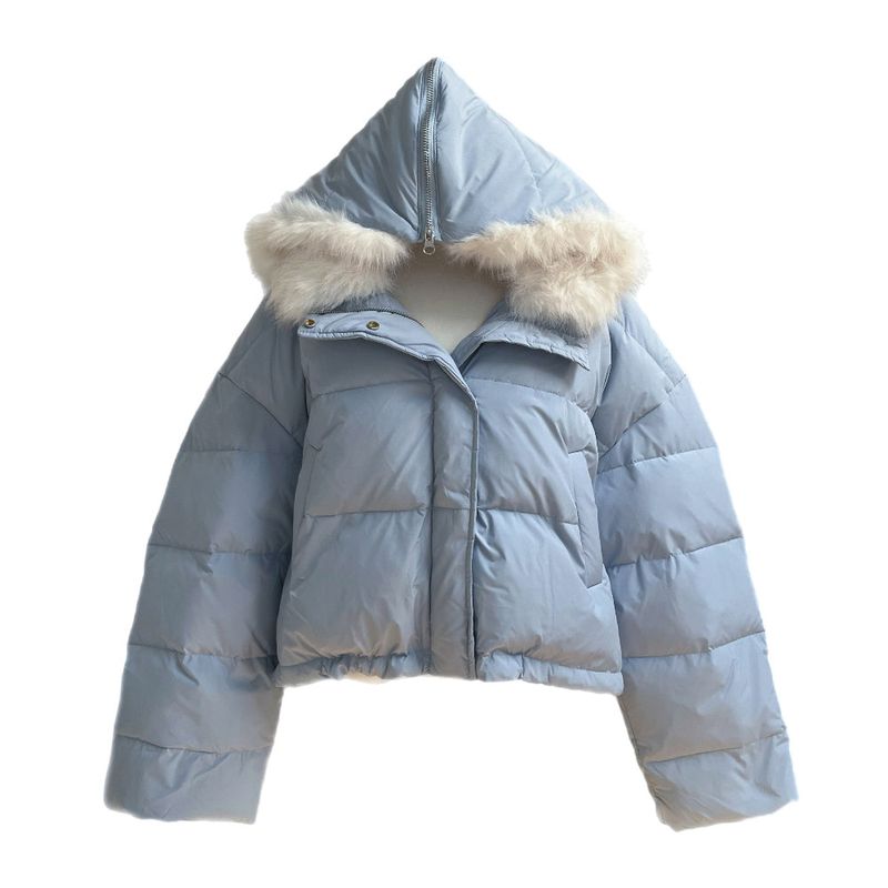 Ice Bloom Fur-Collar Duck Down Short Puffer