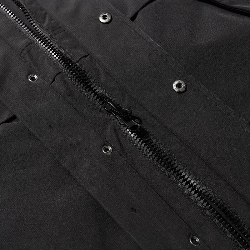 Poly Cotton RIB Double Placket Long-Jacket - BLACK