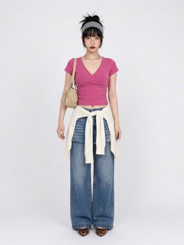 VIVIC（ビビク）の「CROSS-WRAP SLIM V-NECK TEE (4COLORS!)（Tops）」