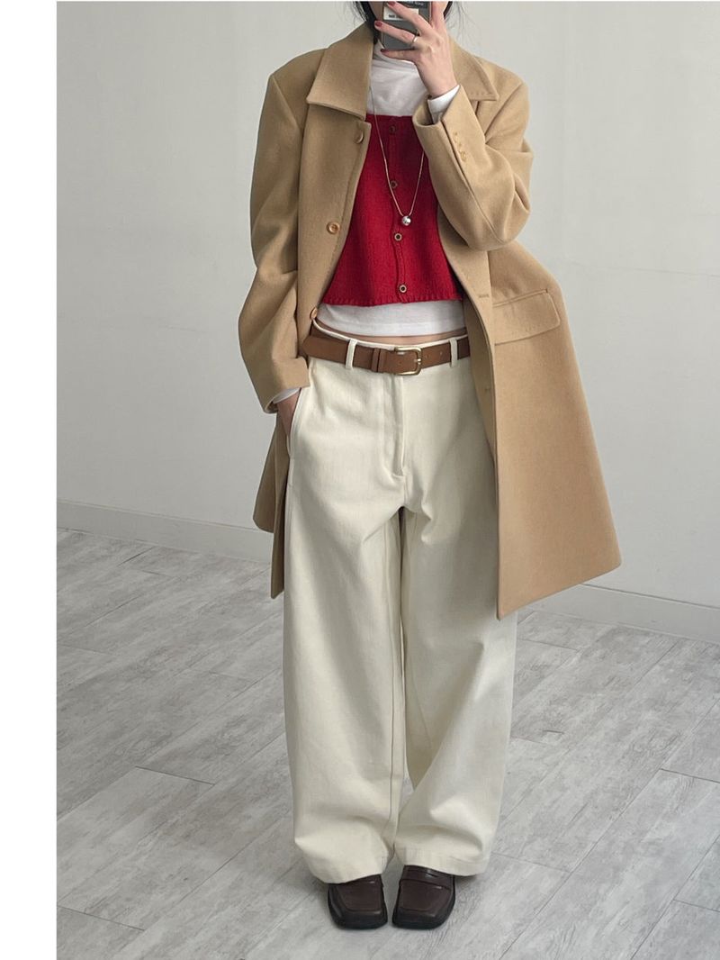 [Merino wool 90%] Stitched collar half coat