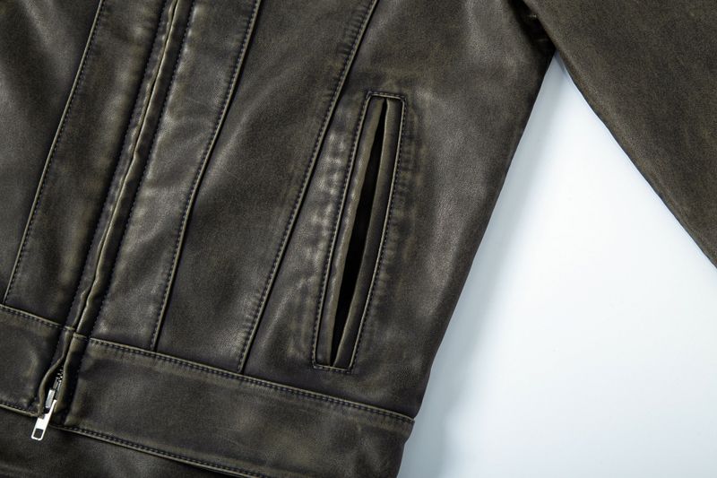BIKER WASHING LEATHER JAKET L1 (KHAKI)