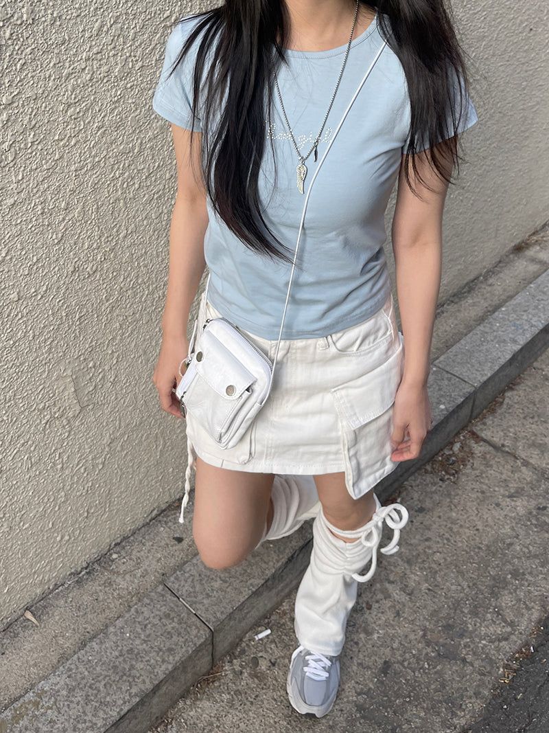 Multi-Unbalanced Pocket String Cargo Mini Skirt