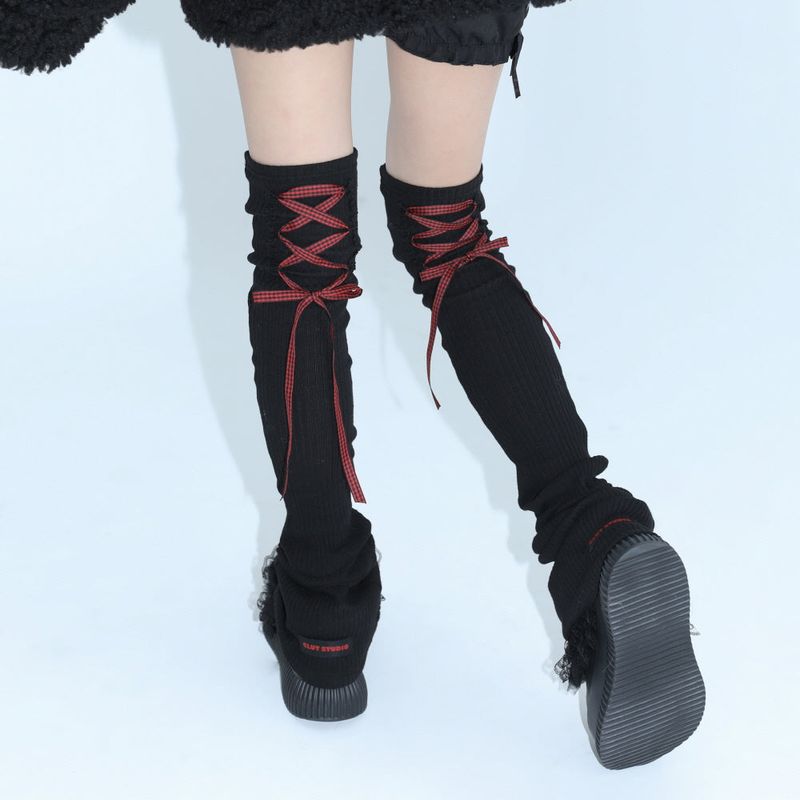1 1 lace up leg warmer - BLACK