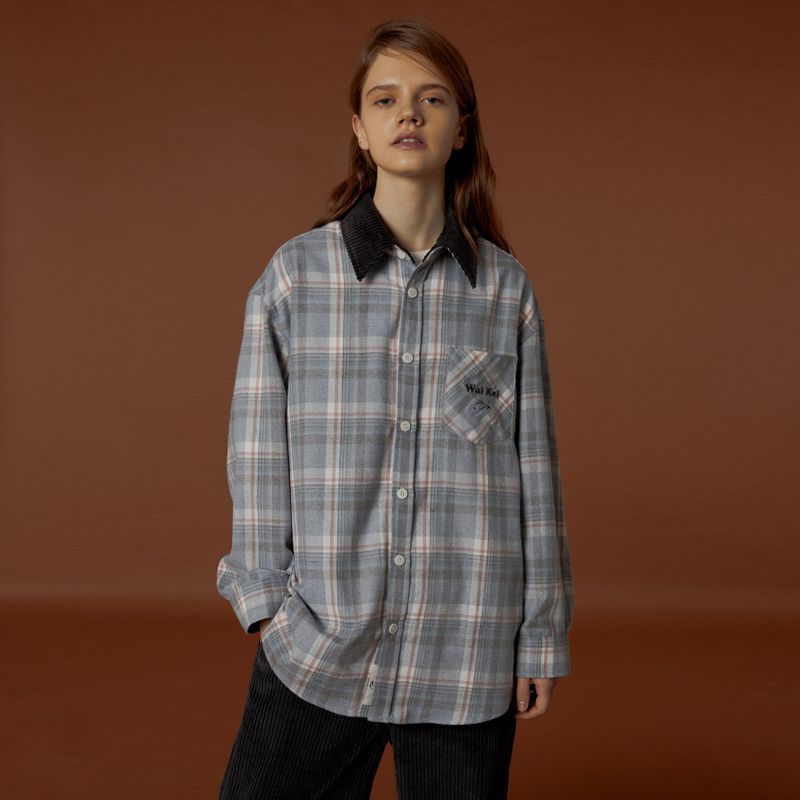 Corduroy Collar Check Shirts