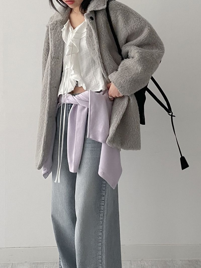 [wool 30%] Hairy Single Overfit Half Coat